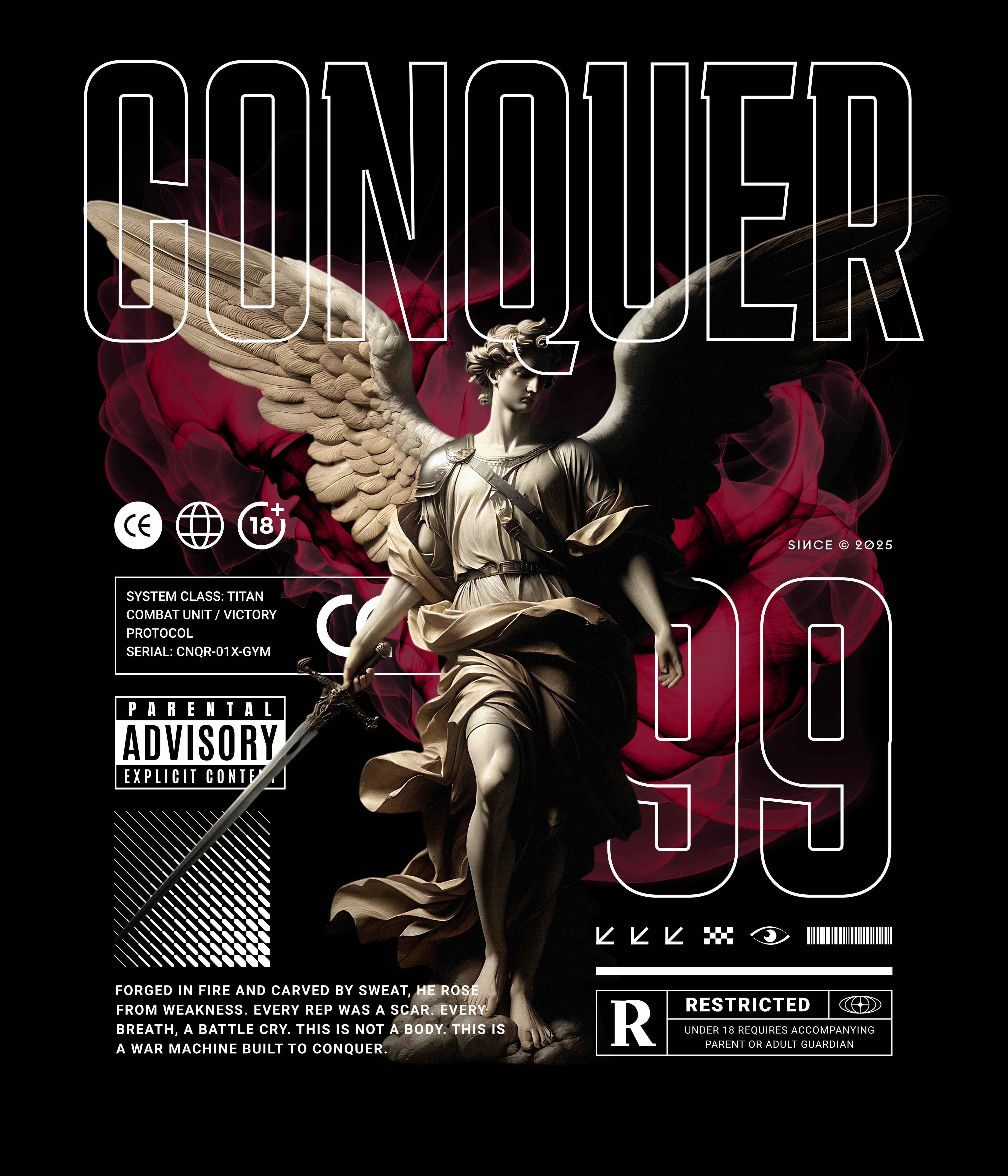 Forged to conquer oversized graphic tshirt